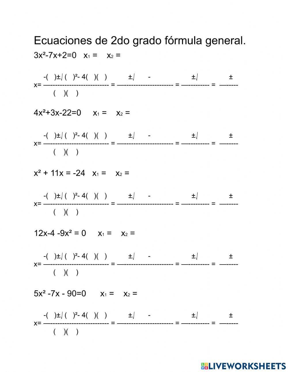 Ecuación cuadrática por fórmula general