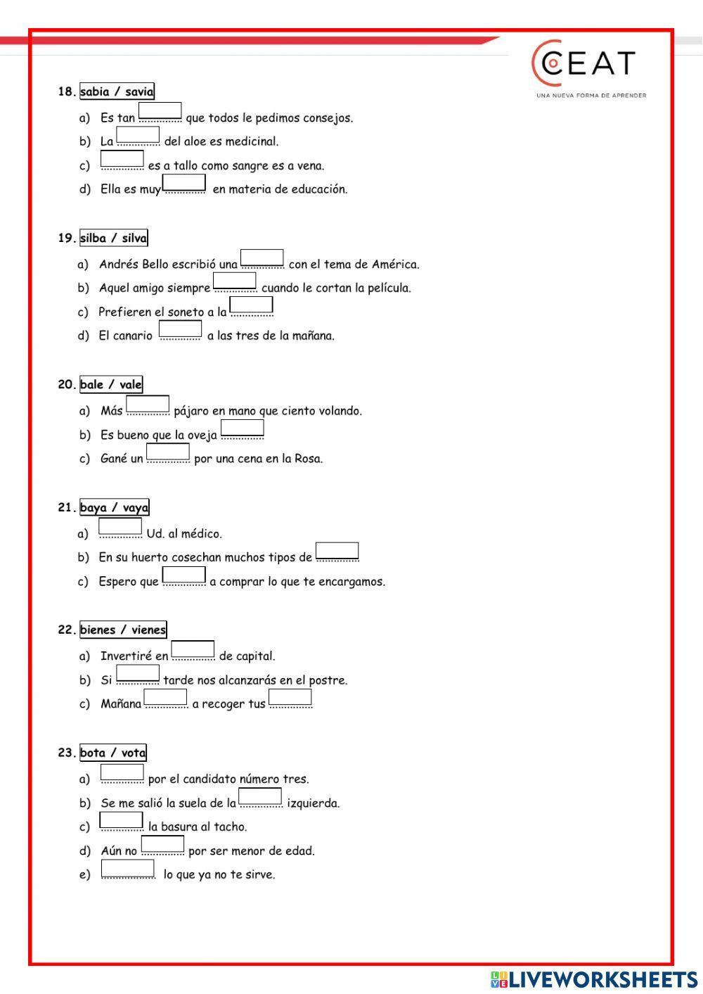 Ejercicios de Ortografía para Secundaria