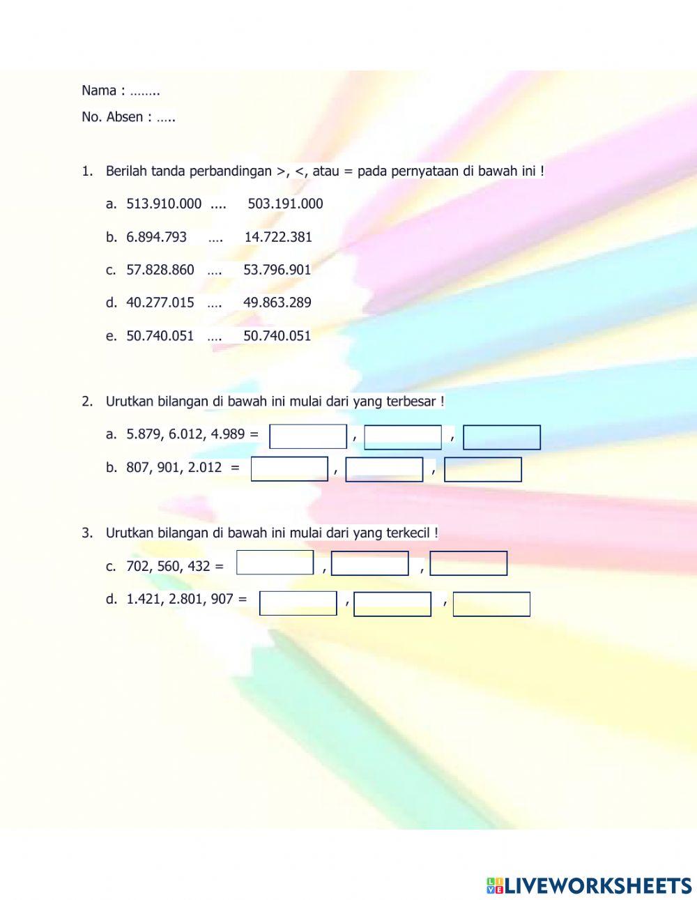 Banding urut bilangan cacah besar