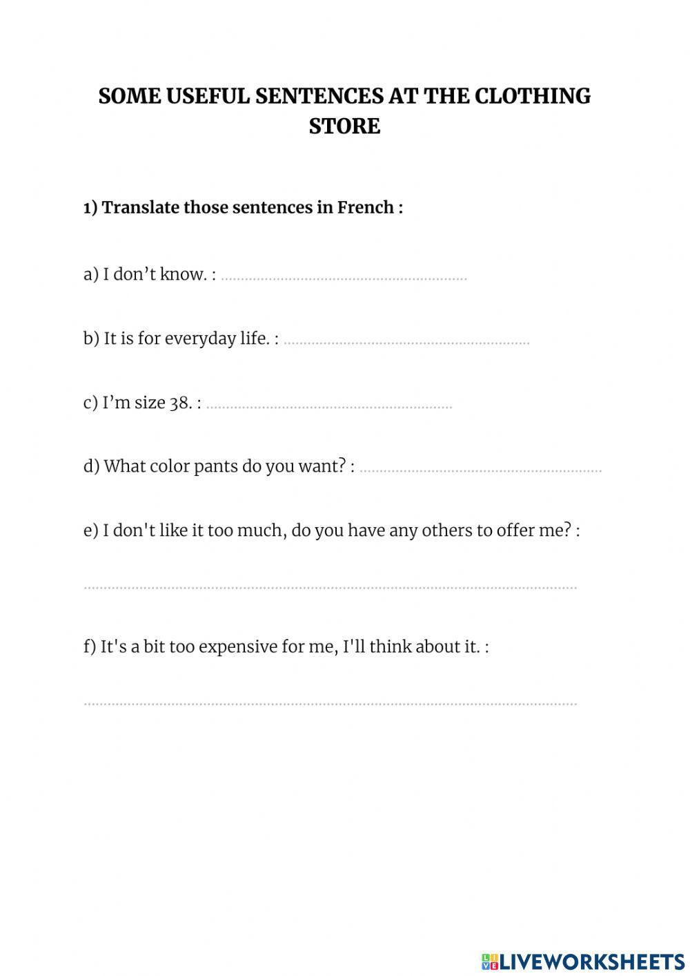 Some useful sentences at the clothing store