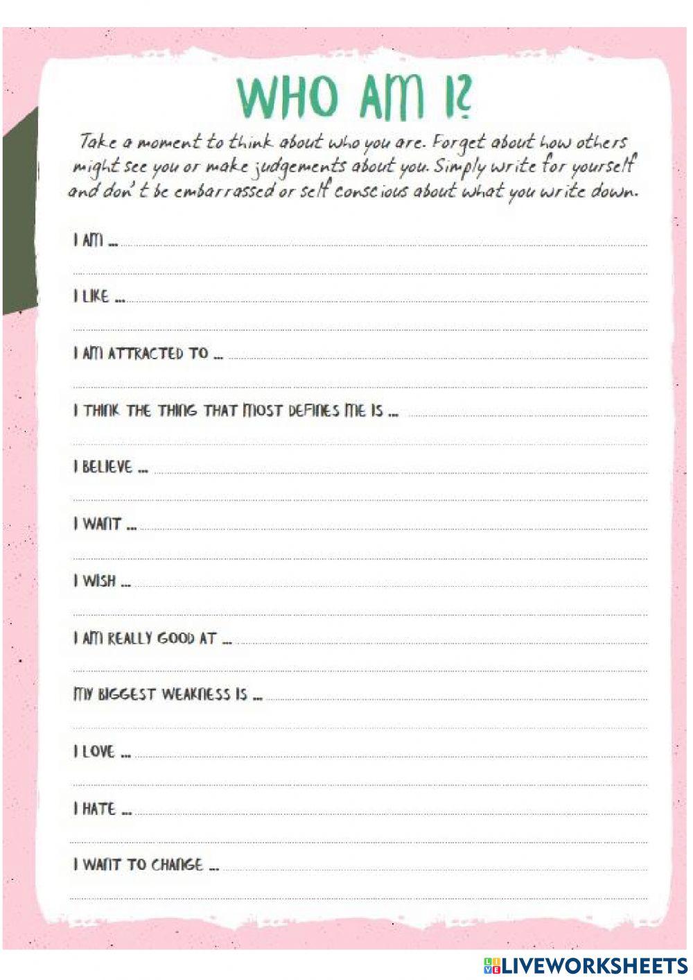 Who am I and I am poem worksheet Live Worksheets