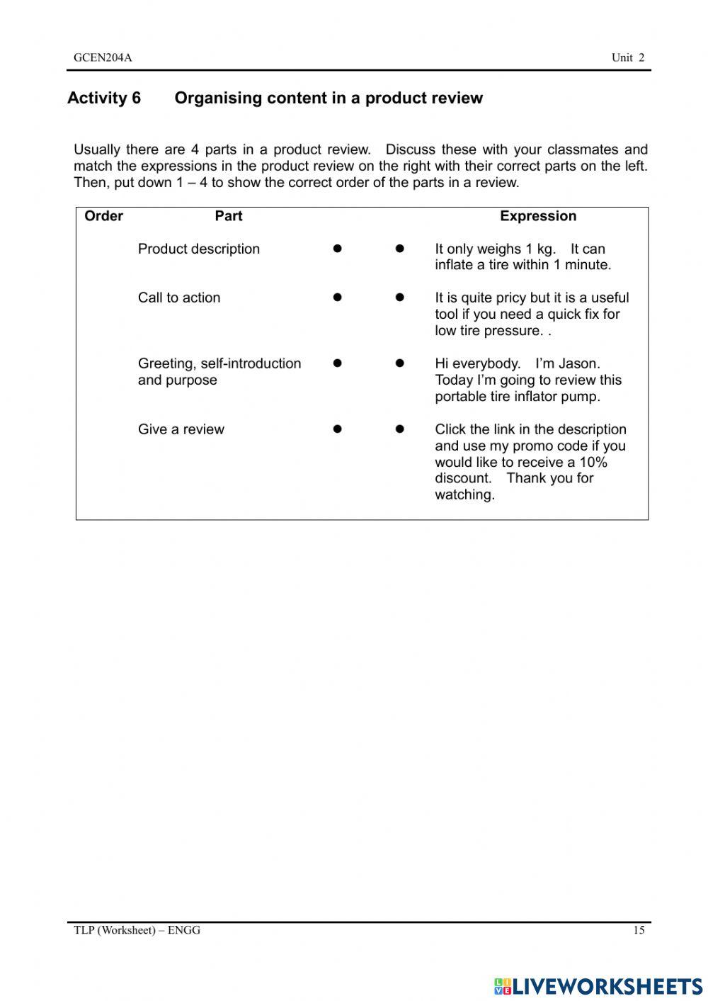 VEN2101 Unit 2 Activity 6 - Organising content in a product presentation
