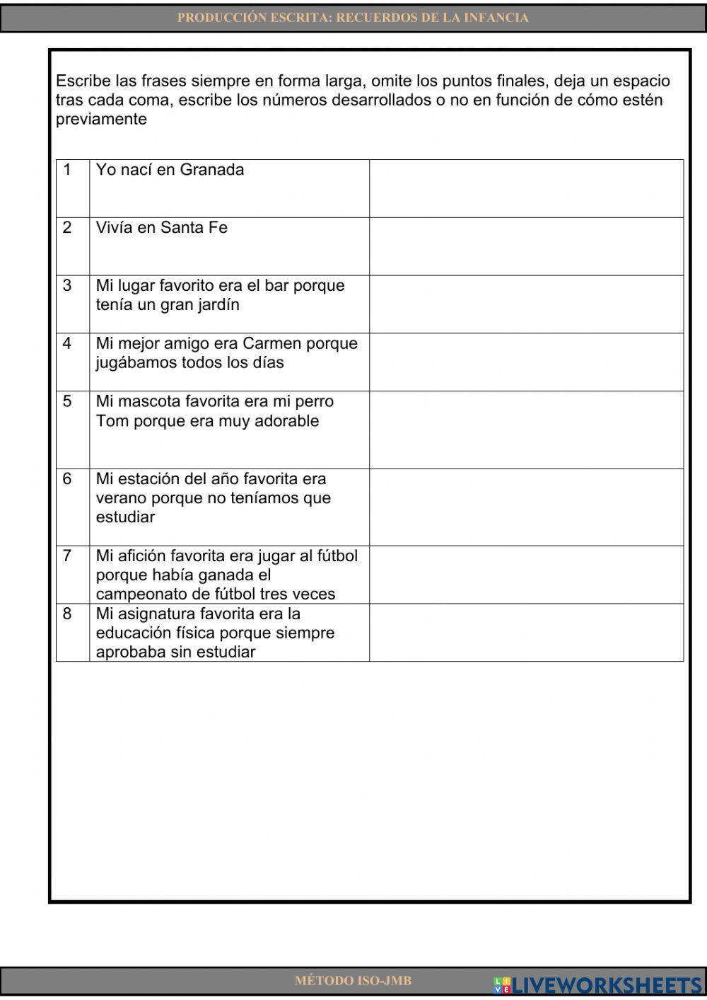 Writing 5. Recuerdos de la infancia