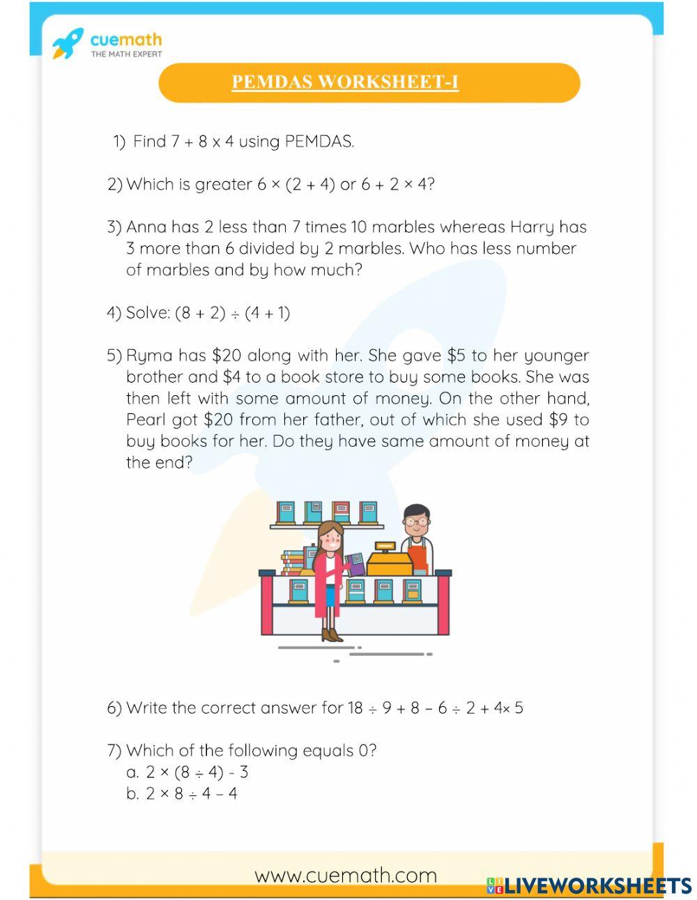 PEMDAS Worksheet (cuemath)