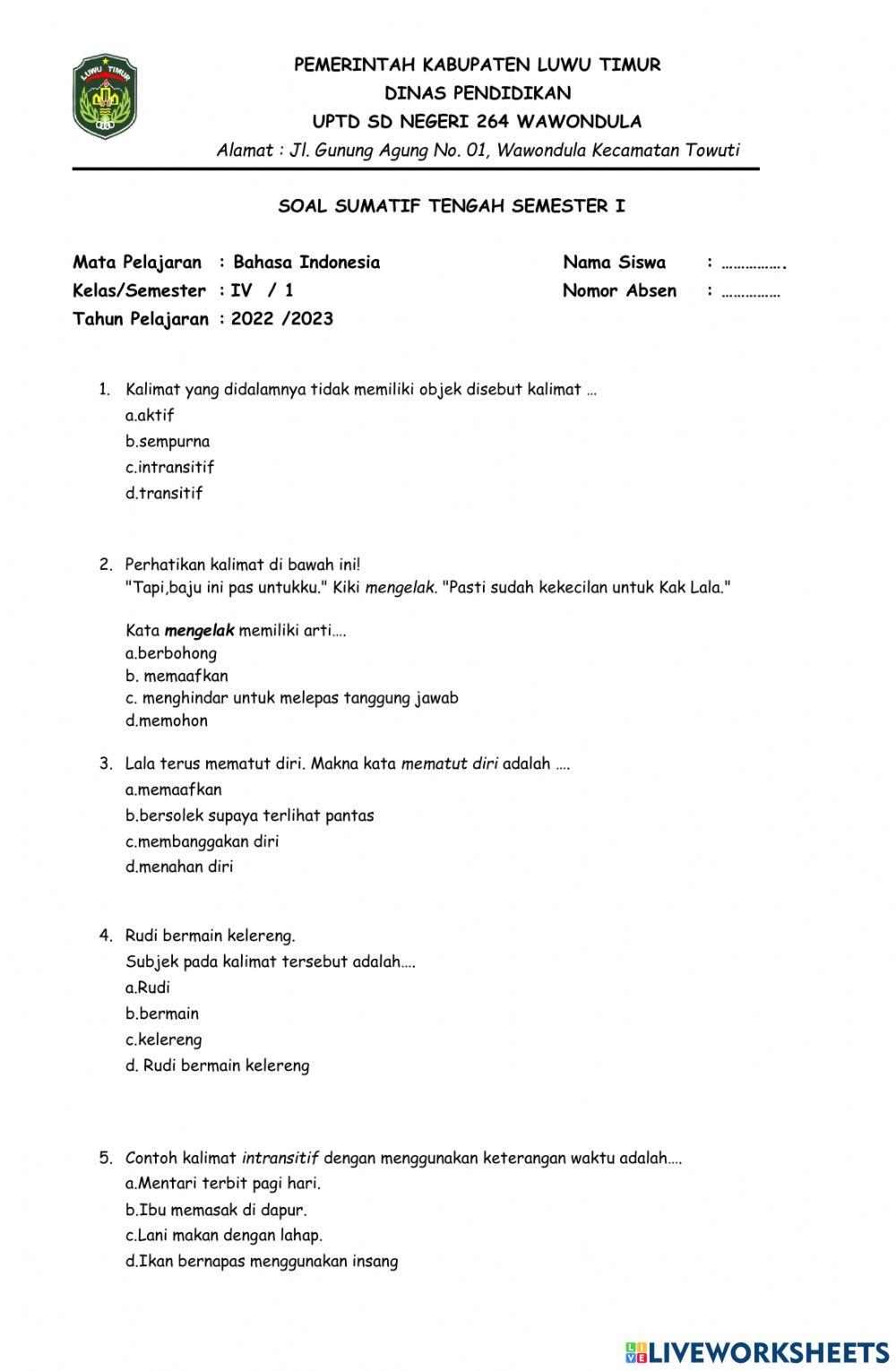 Sumatif tengah semester 1 bindo