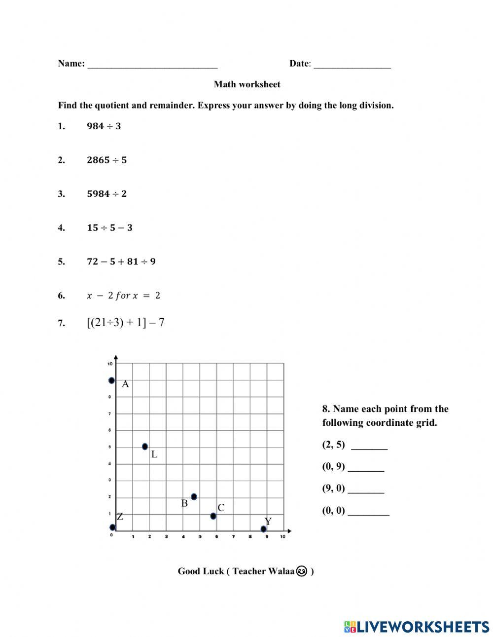 2130182 | Math Worksheet | Walaa Manasra