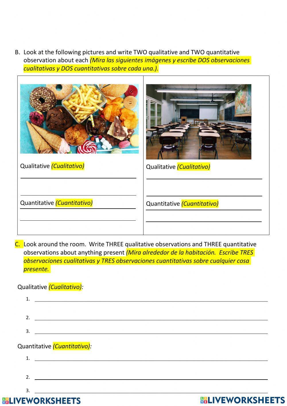 Qualitative And Quantitative Observations Worksheets