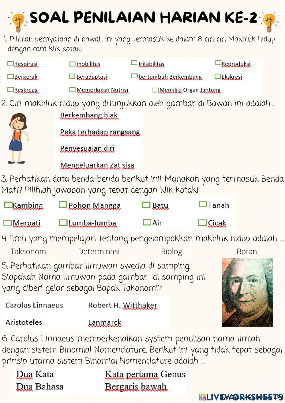 Penilaian Harian : Klasifikasi Makhluk Hidup