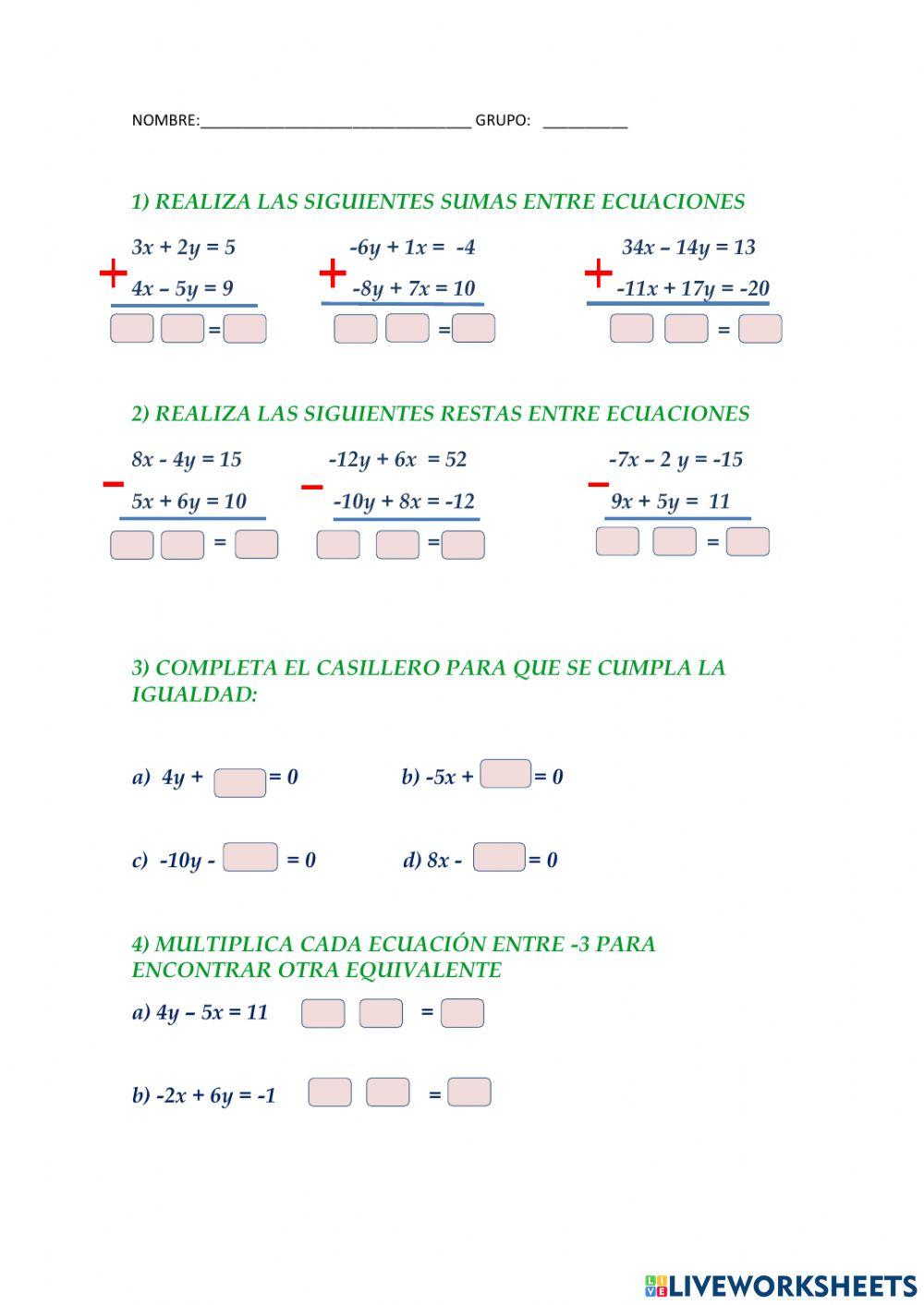 OPERACIONES CON ECUACIONES, PARA EJERCITAR