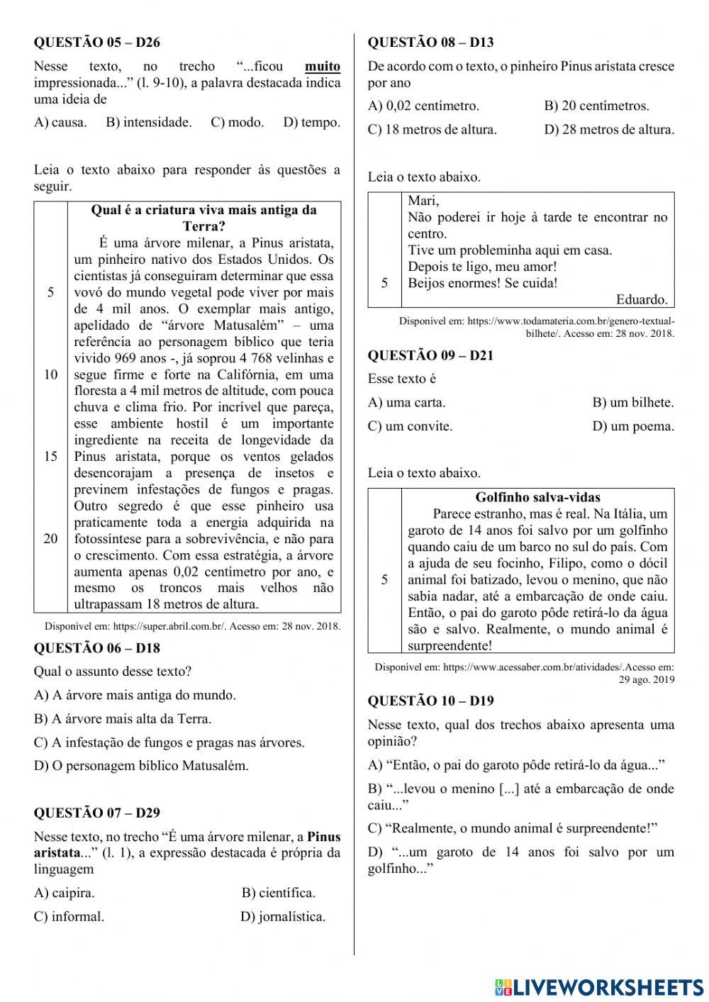 Simulado 4 de preparação para o SPAECE