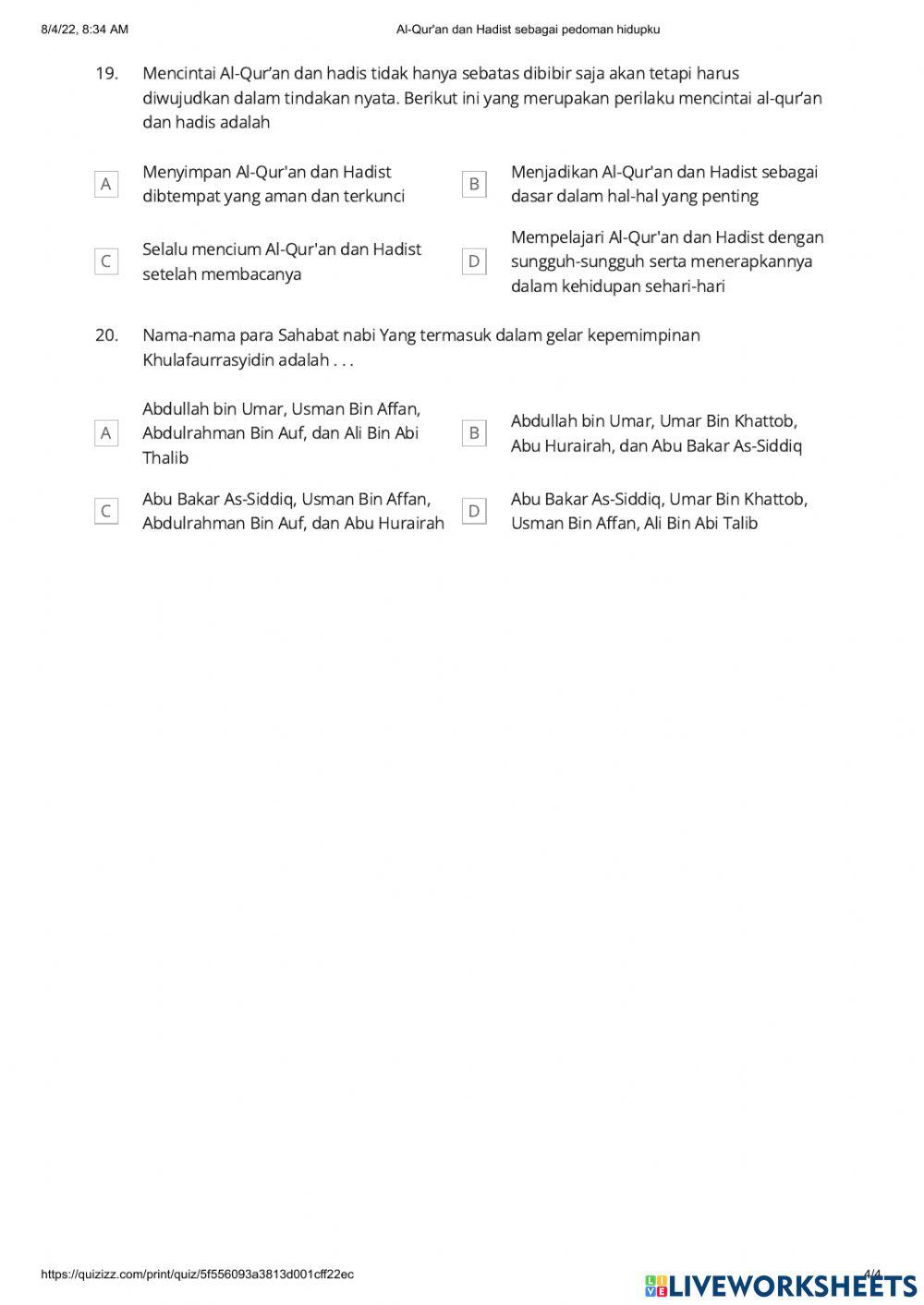 Al quran dan sunnah sebagai pedoman hidup