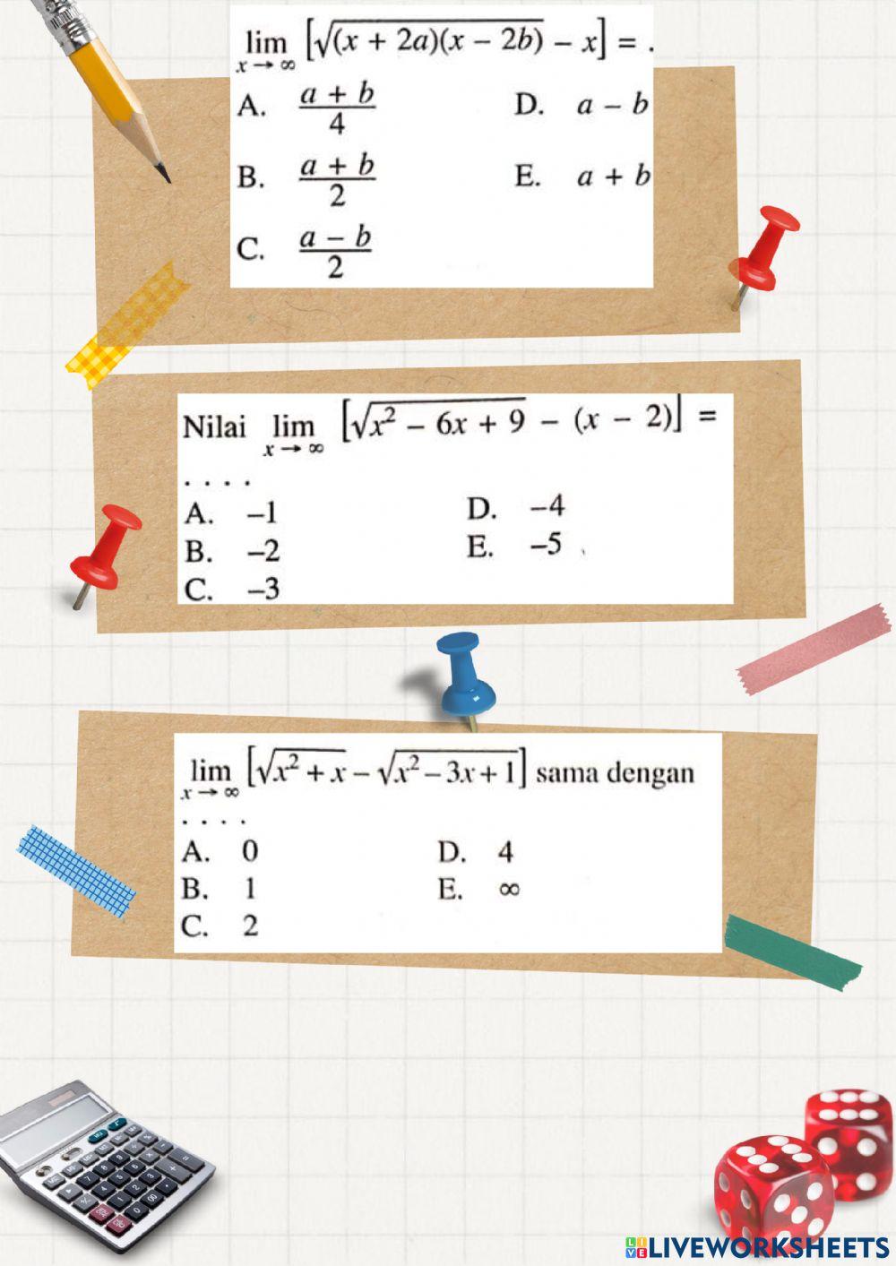 Latihan soal limit tak hingga