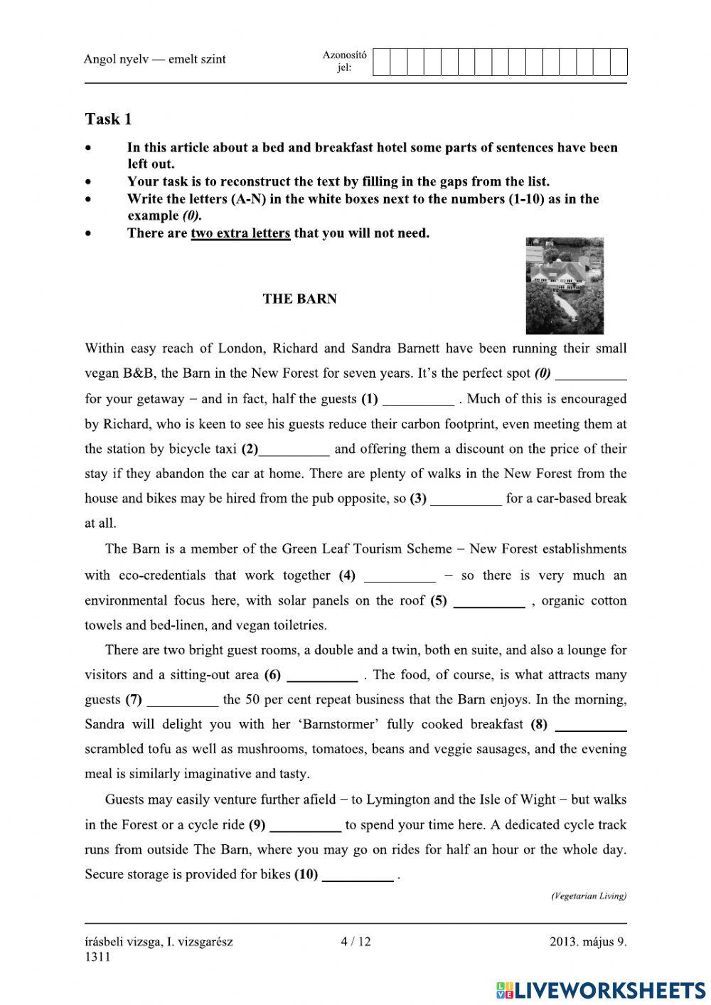 Érettségi 2013 május Olvasásértés