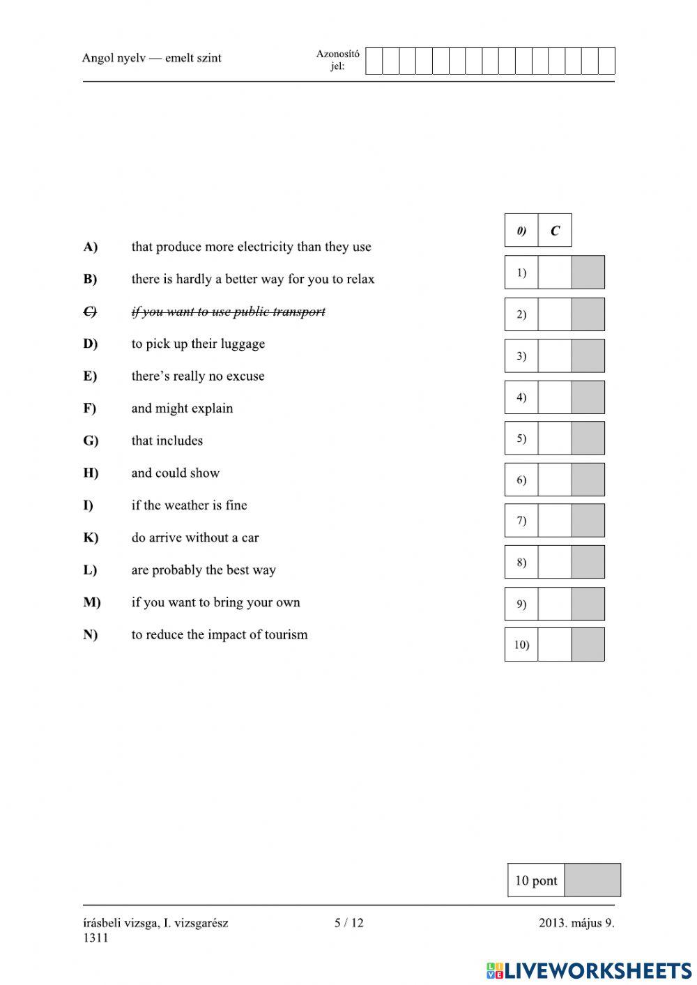 Érettségi 2013 május Olvasásértés