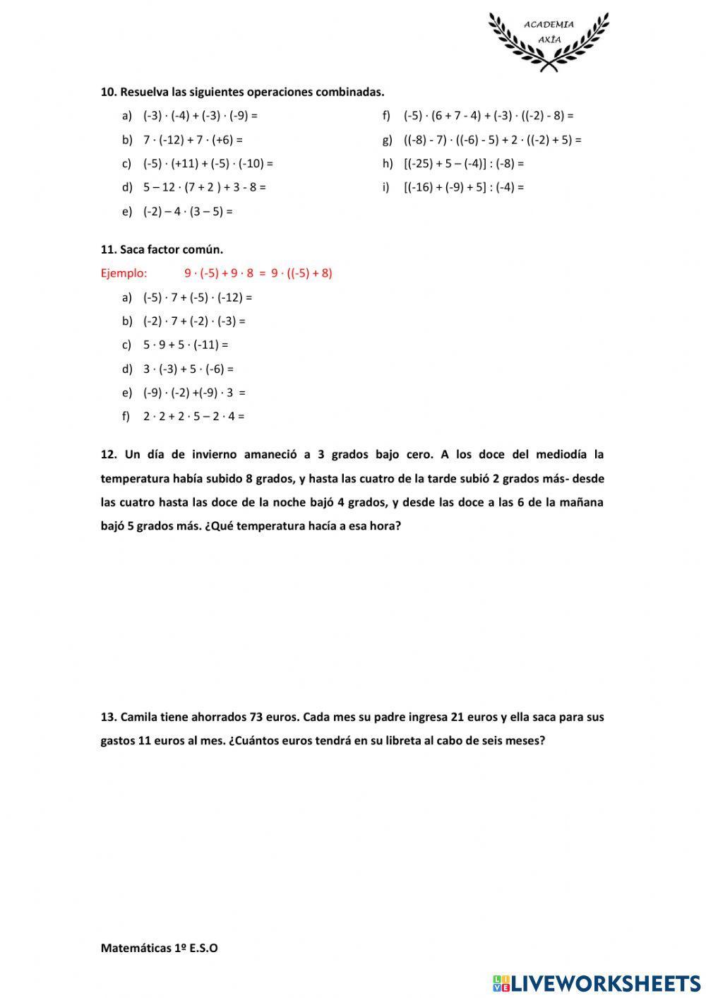 Números enteros 1º ESO