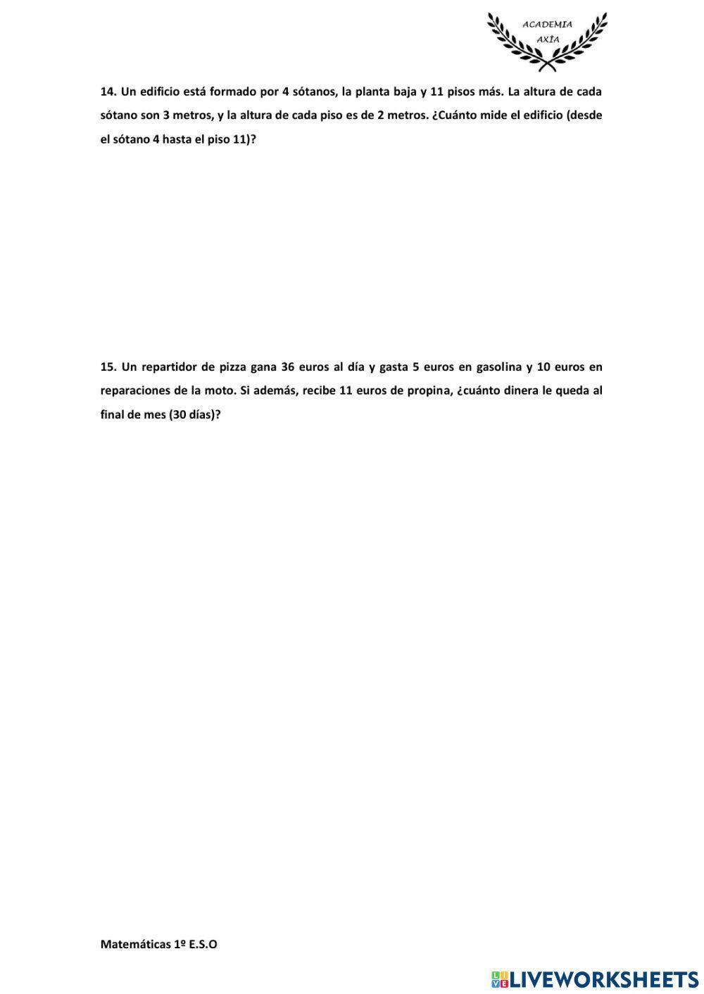 Números enteros 1º ESO