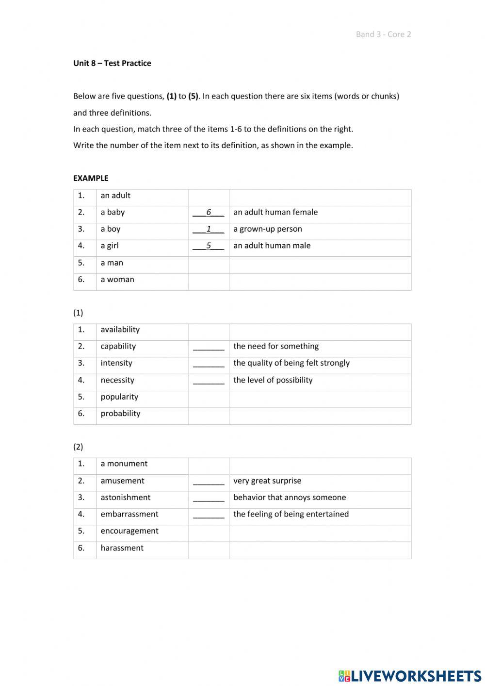 Band 3 (Core 2) - Unit 8 - Test