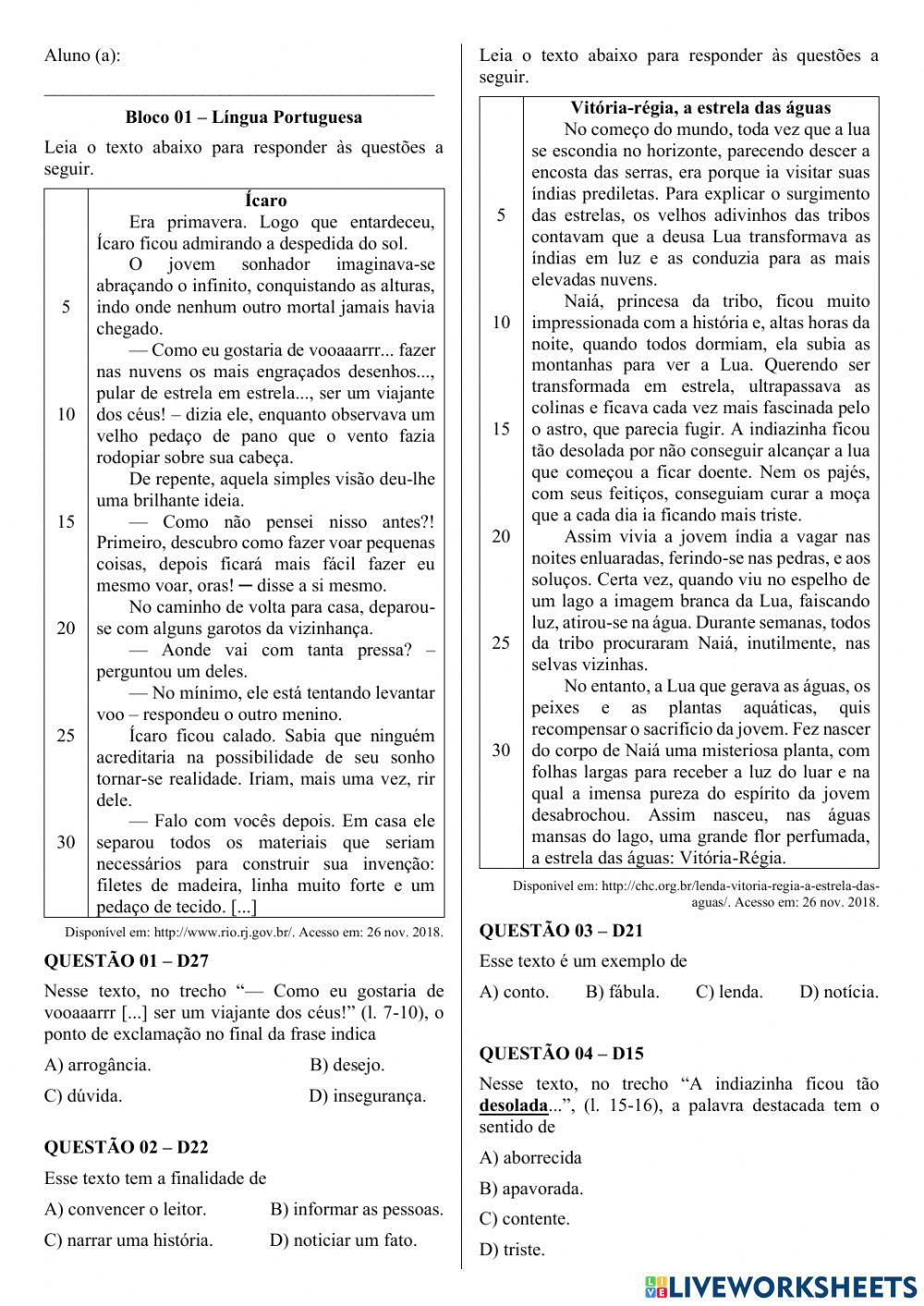 Simulado 4 de Preparação Para o SPAECE - 5° Ano C