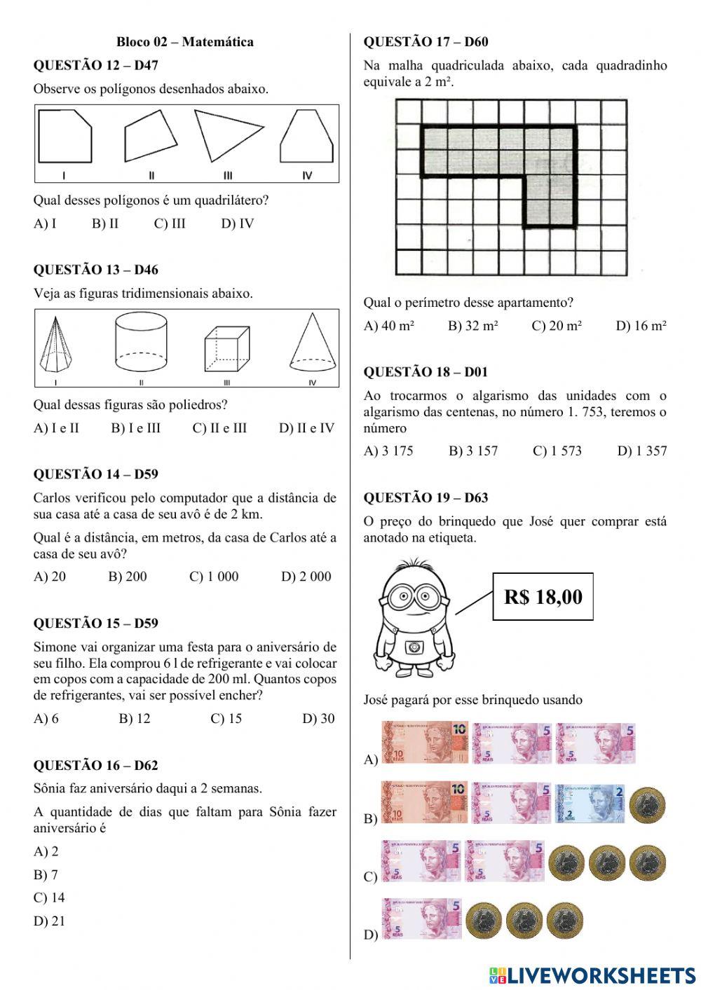 Simulado 4 de Preparação Para o SPAECE - 5° Ano C