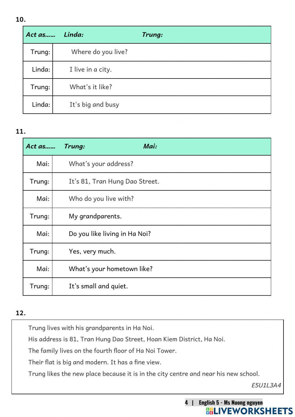 E5U1 (speaking) What's your address?? -nuongnguyen