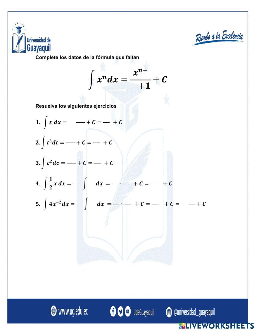 Integrales Inmediatas Algebraicas