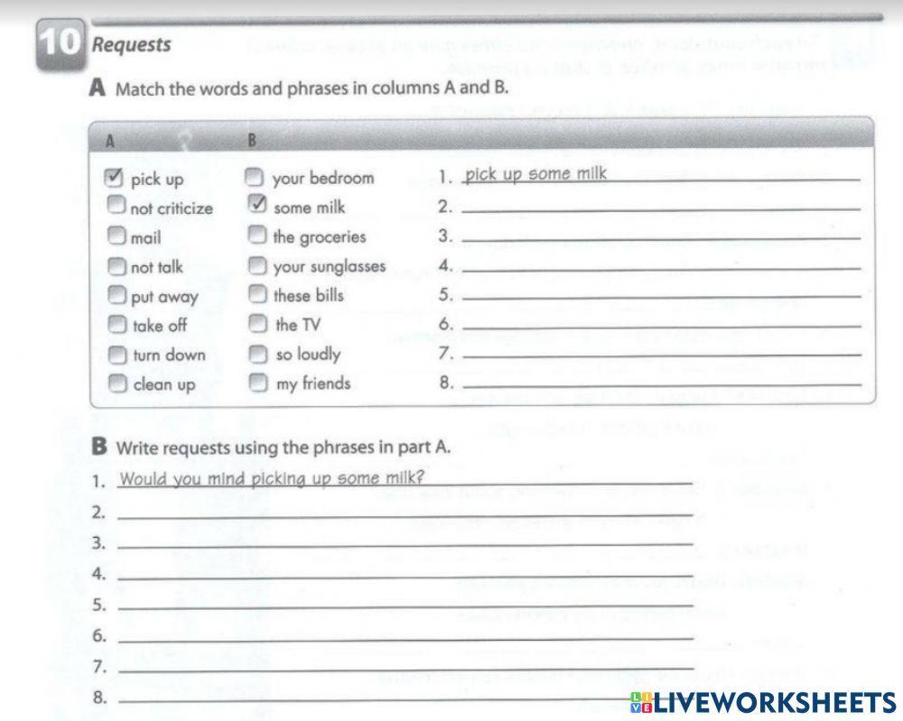 Requests and Phrasal Verbs