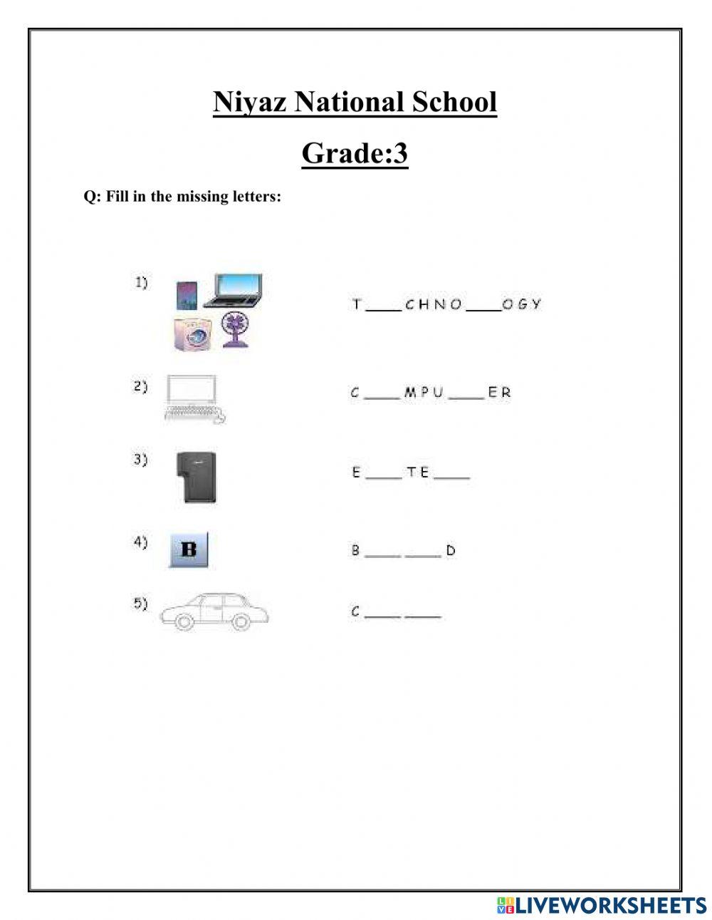 Computer online exercise for 3 | Live Worksheets