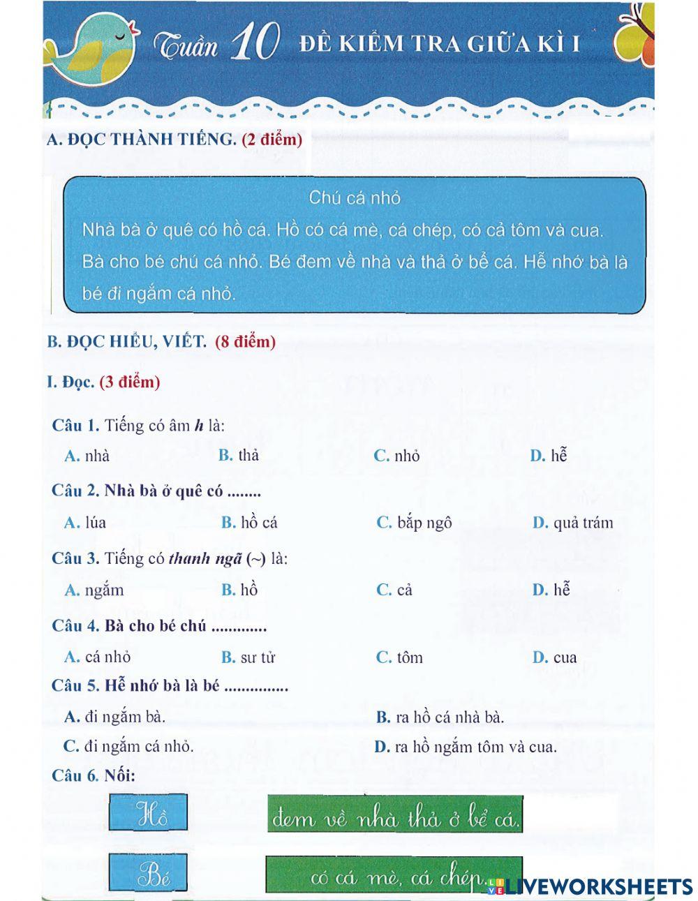 Tiếng Việt 1 - Tuần 10