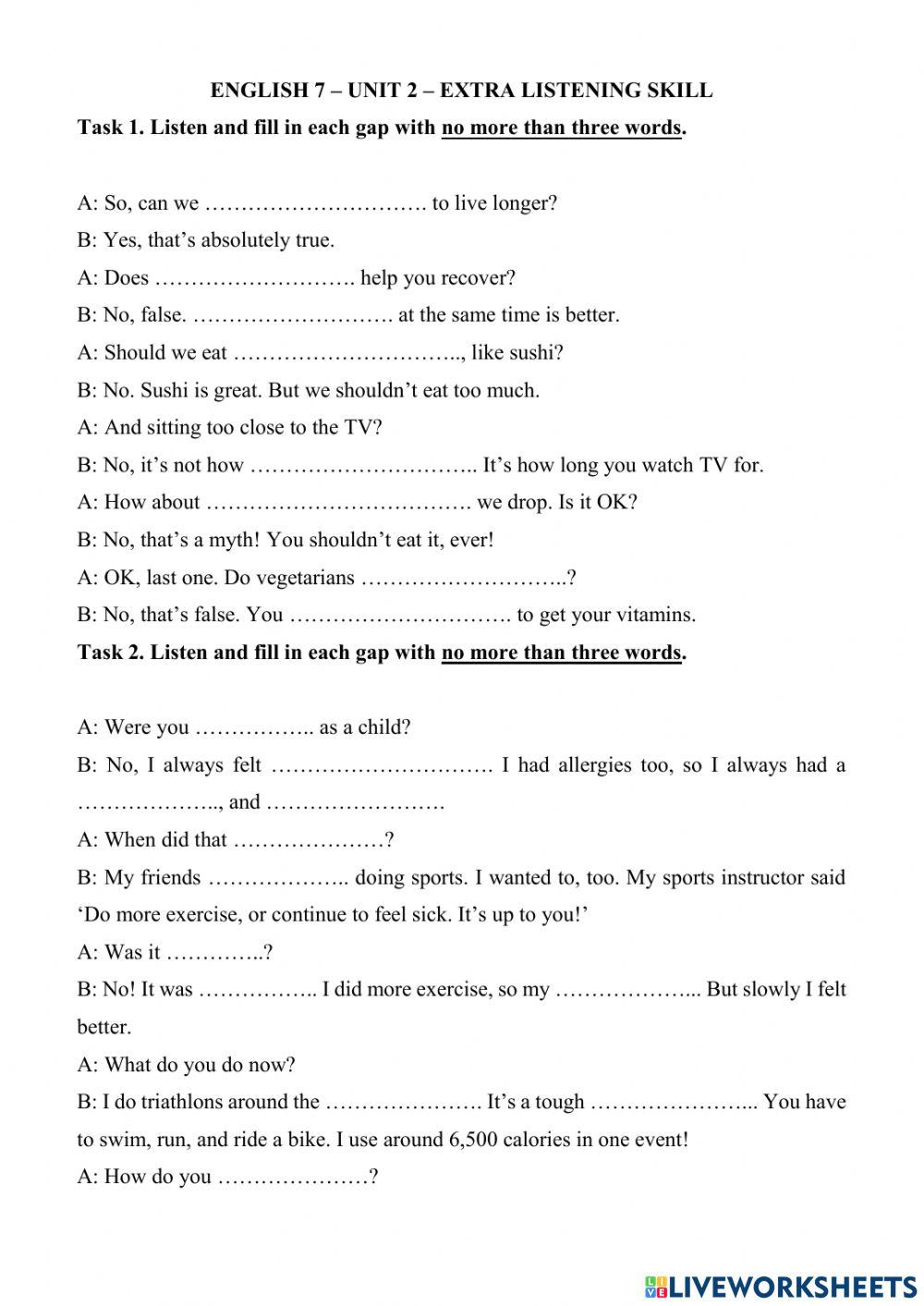 English 7 - Unit 2 - Extra Listening Skill