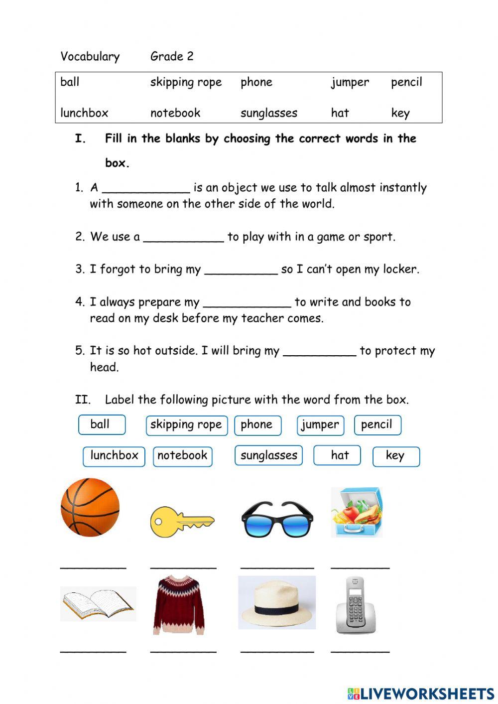 Grade 2 English Worksheets Vocabulary Words