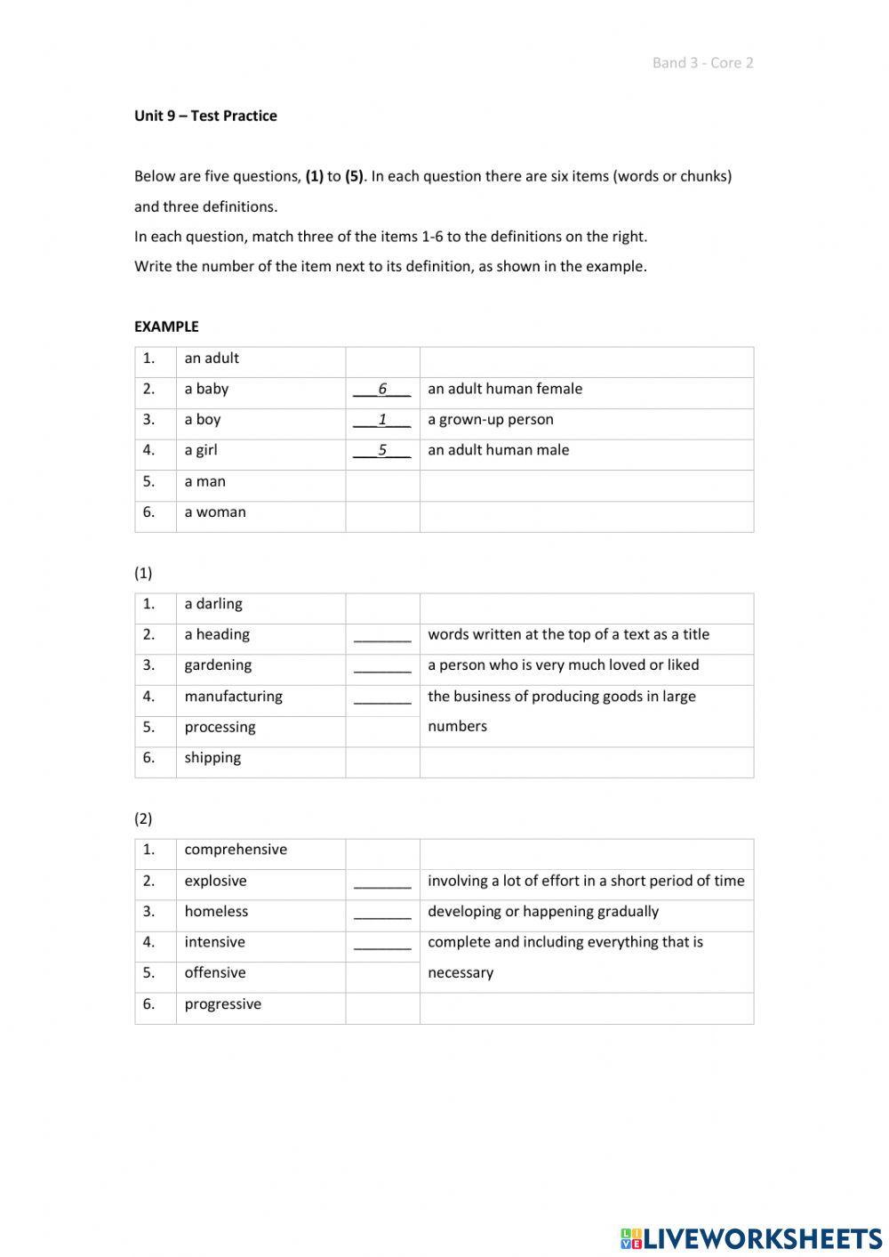 Band 3 (Core 2) - Unit 9 - Test