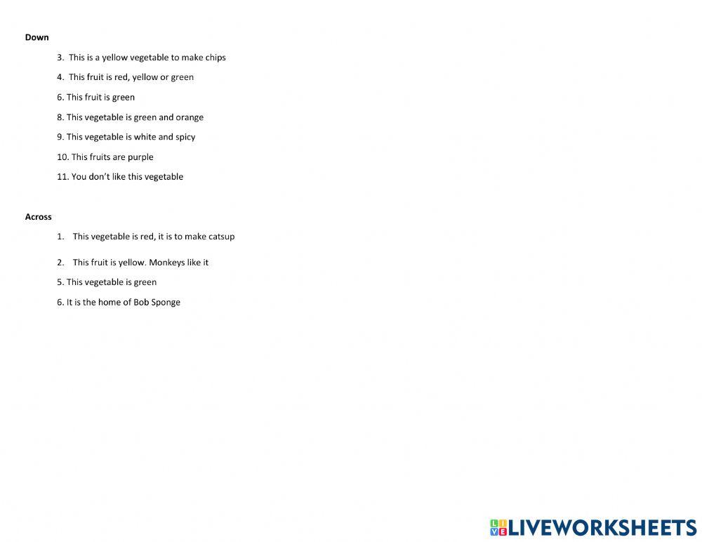 Fruits and vegetables