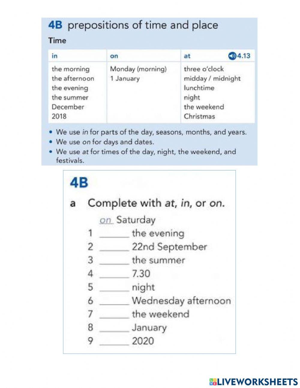 Prepositions of Time - in, on, at