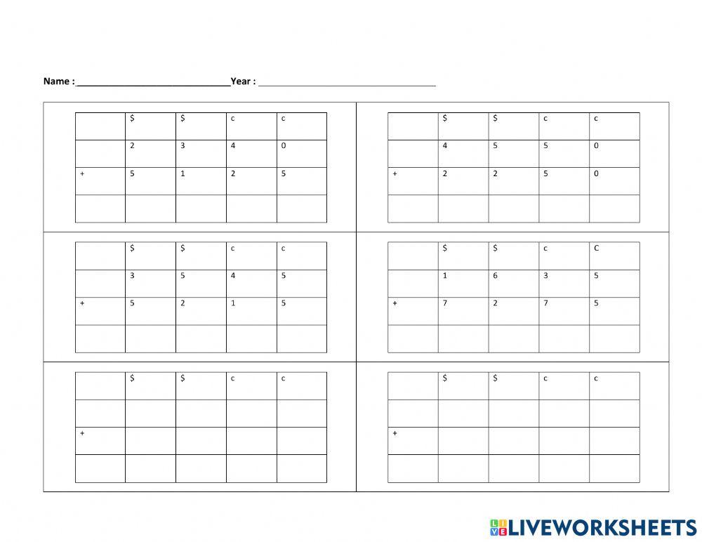 Topic : Money -Addition 