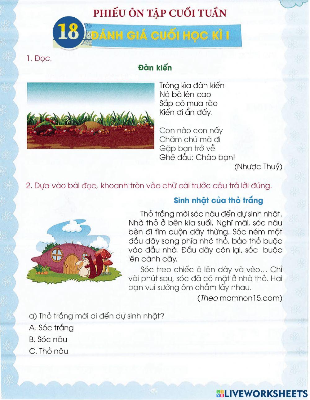 Tiếng Việt 1 - Tuần 18 (Ôn tập)