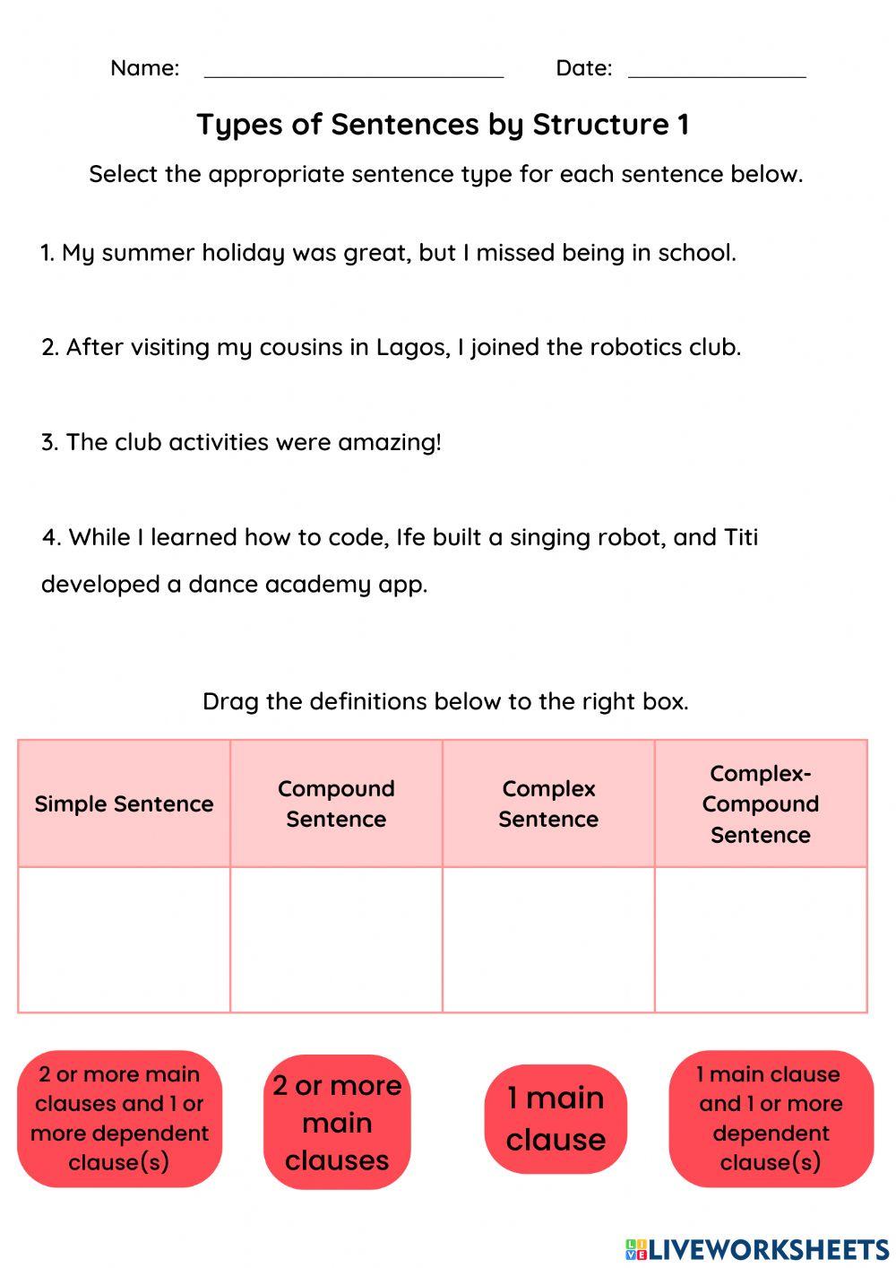 Types of Sentences by Structure 1