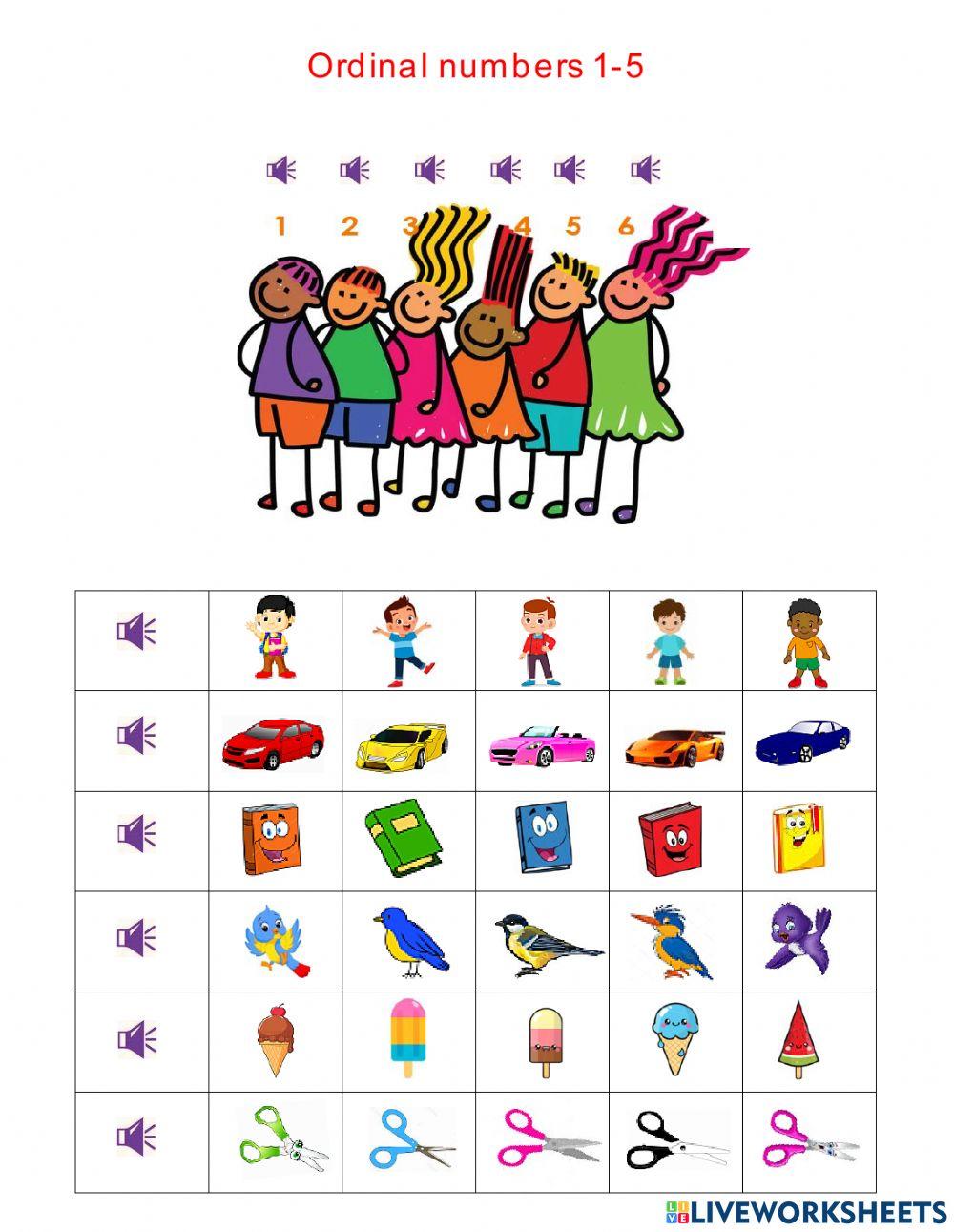 Ordinal numbers 1-5