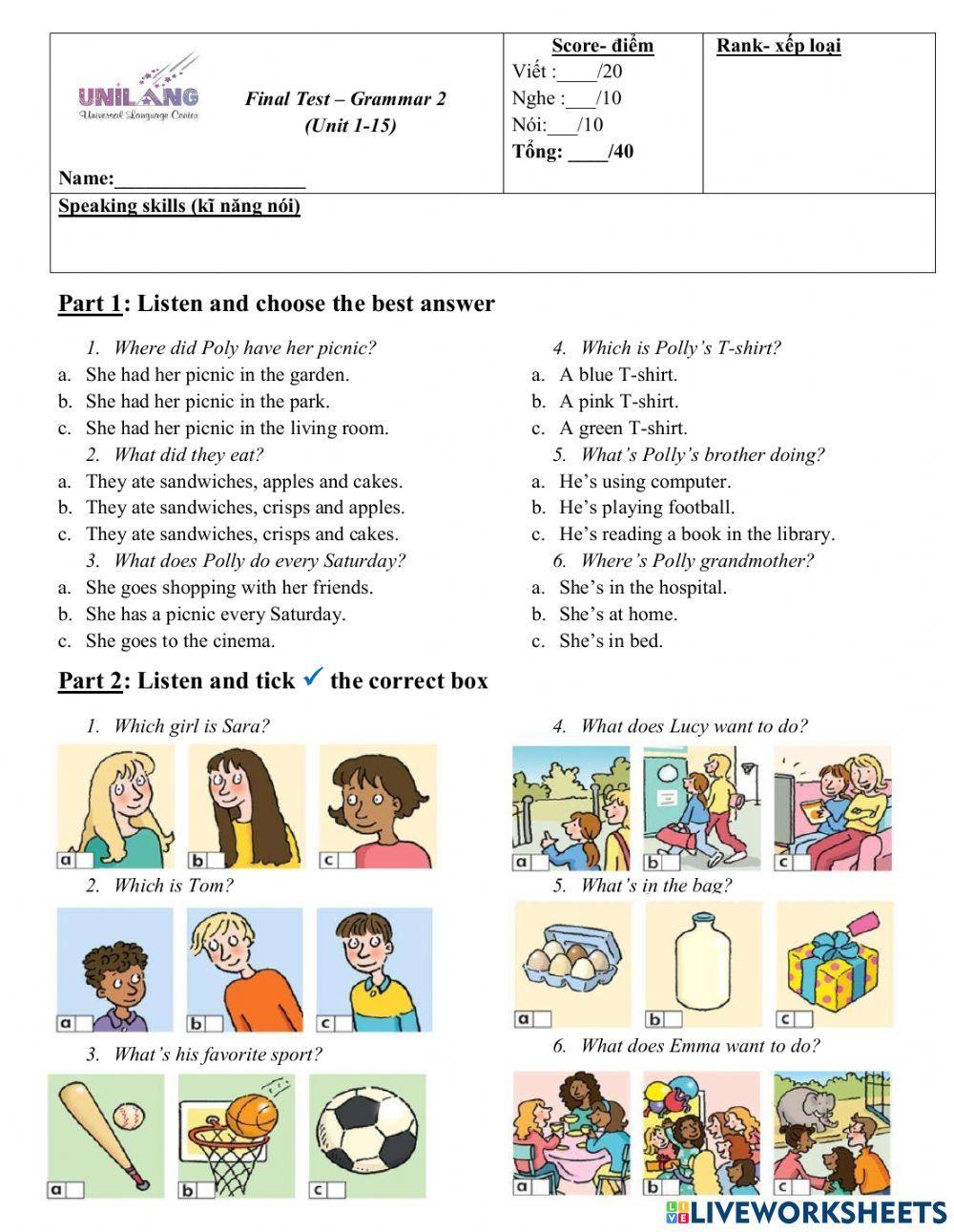 Grammar 2 final test