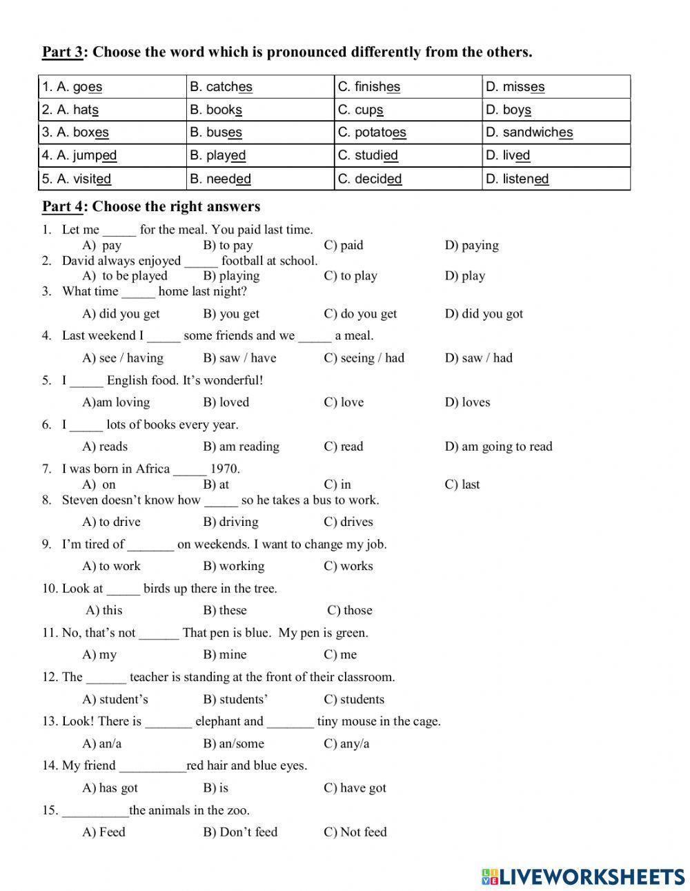 Grammar 2 final test