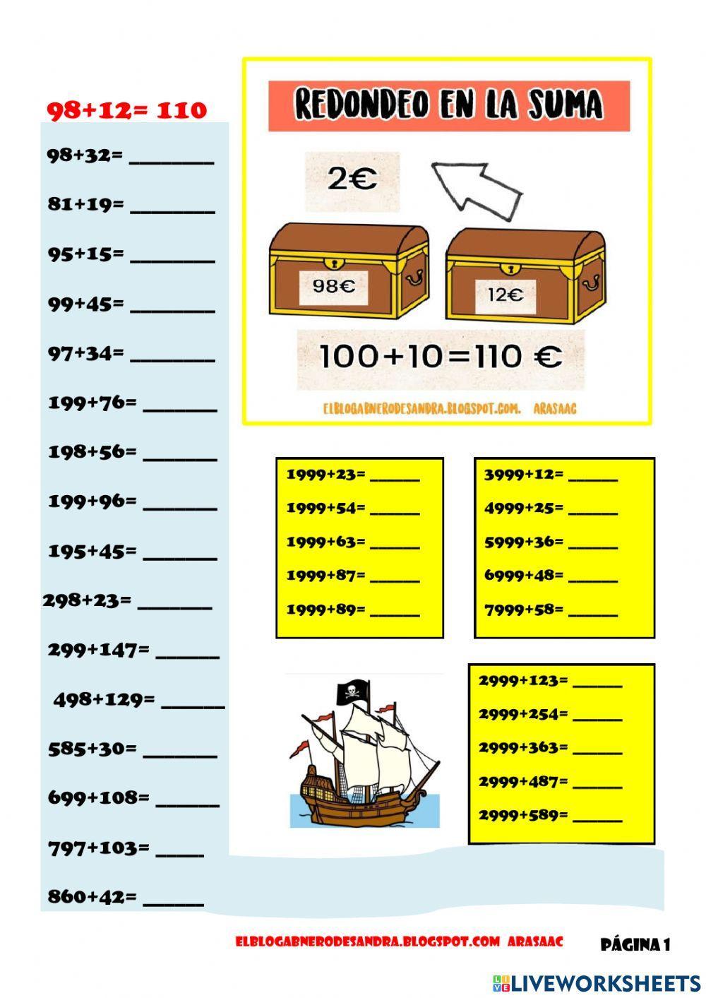 Redondeo en la suma piratas página 1