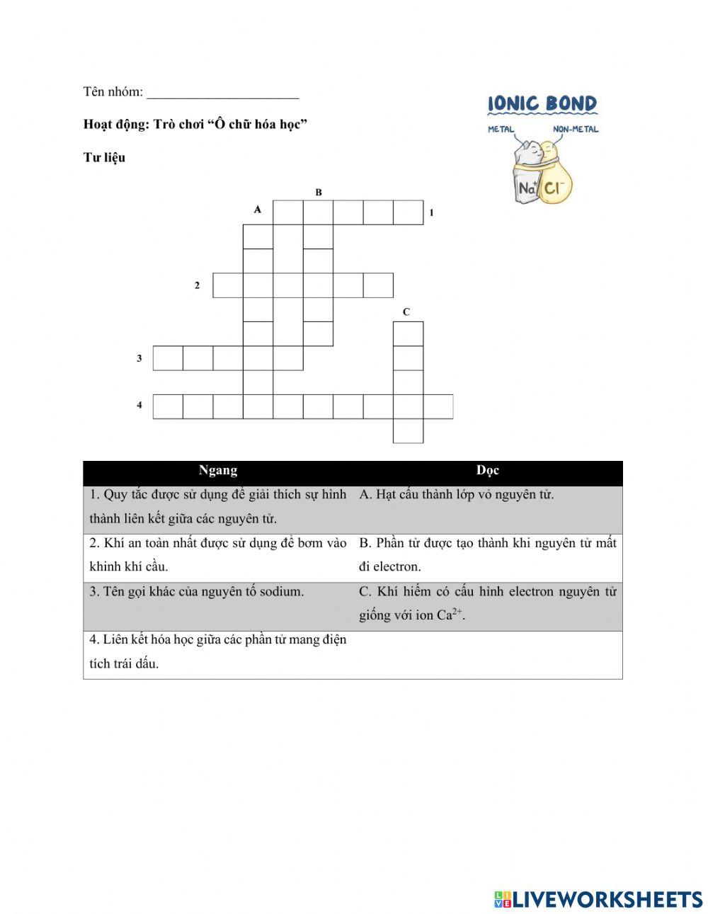 Ô chữ Hóa học - Liên Kết Ion