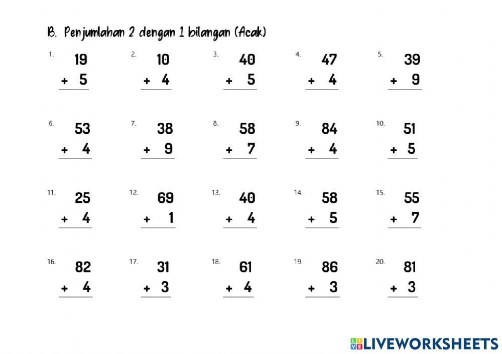 Penjumlahan 2 dengan 1 Bilangan (Acak) B