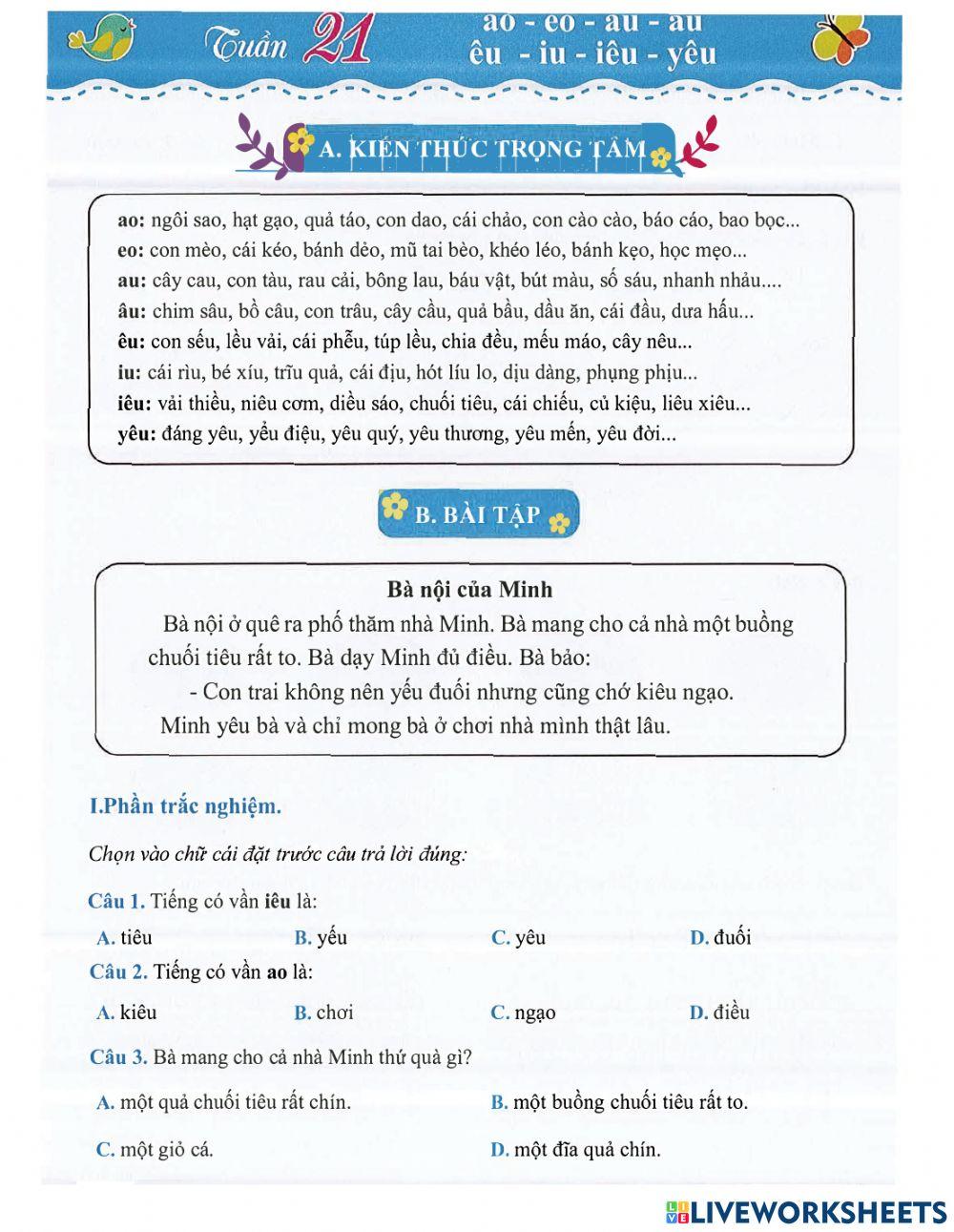 Tiếng Việt 1 - Tuần 21