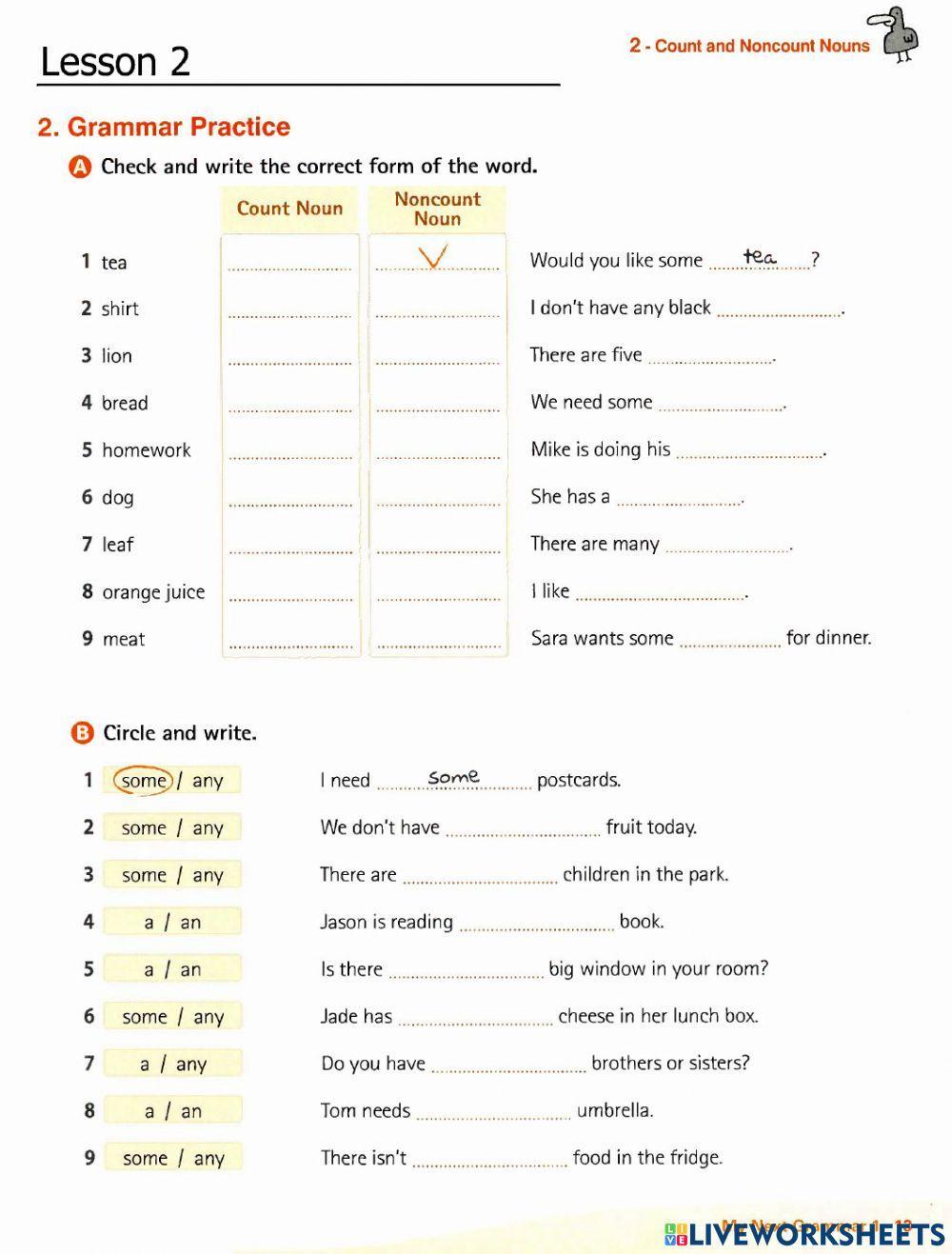 Count and noncount nouns