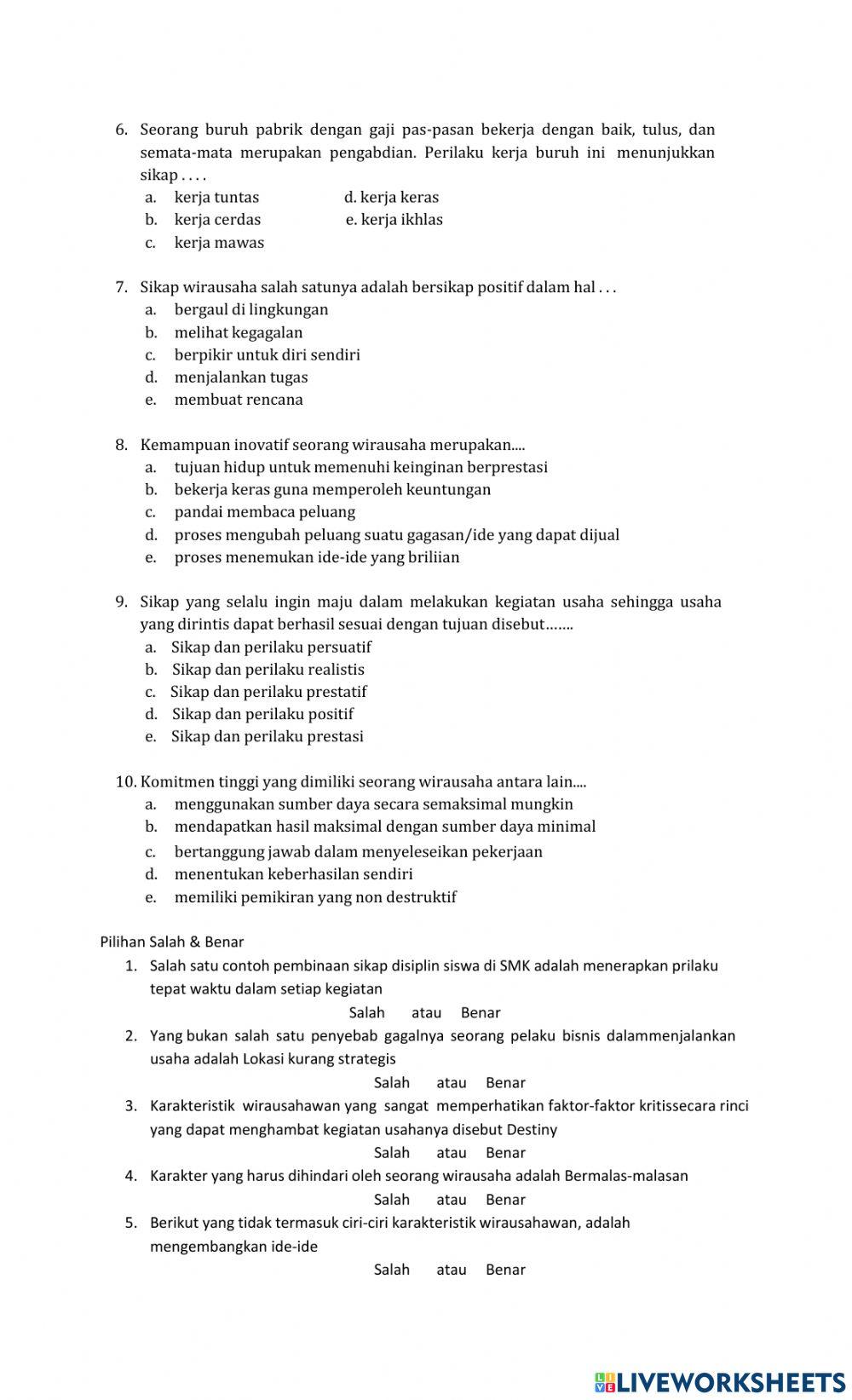 Soal PKK-Sikap & Perilaku Wirausaha
