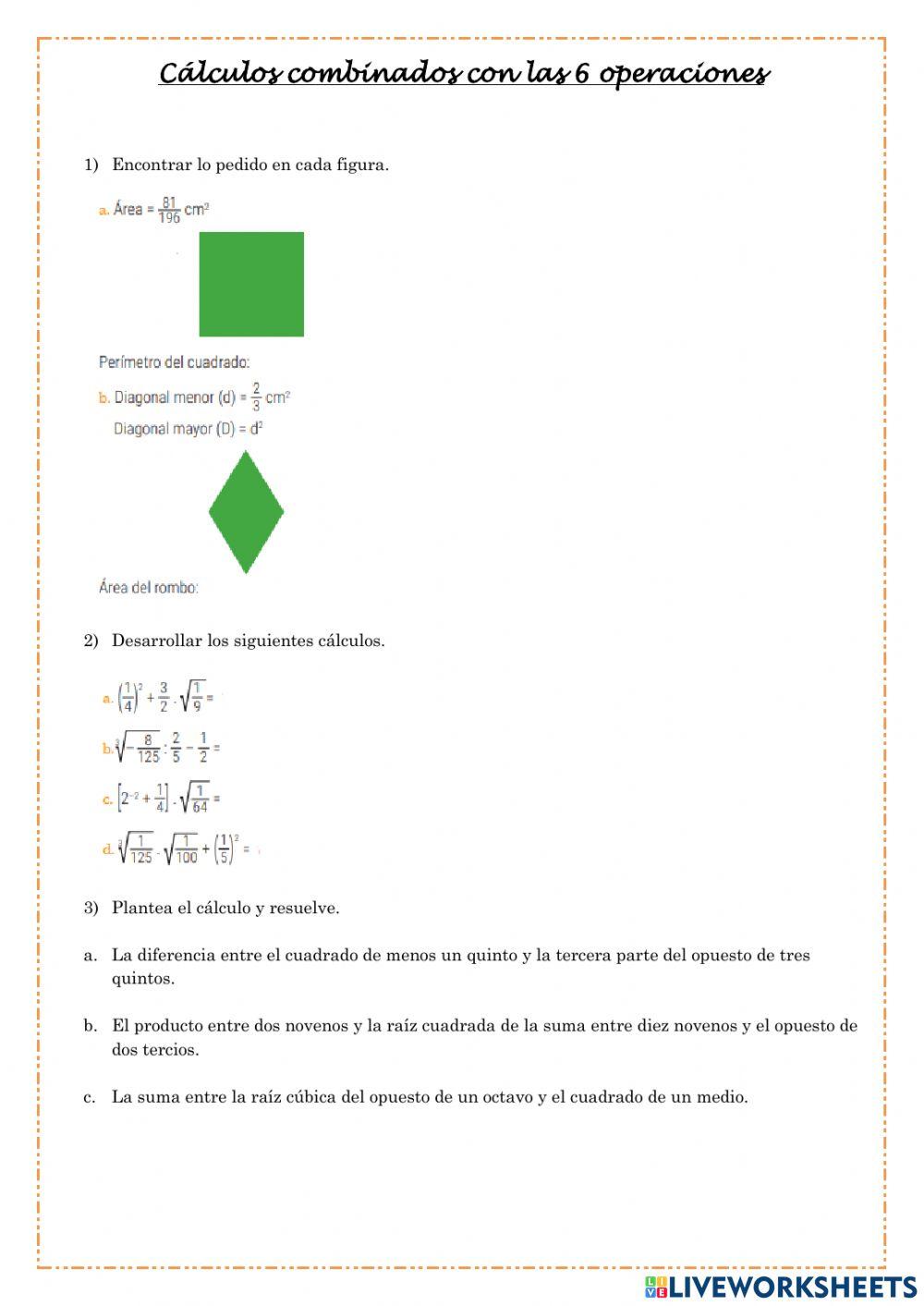 Calculos combinados con las 6 operaciones en Q