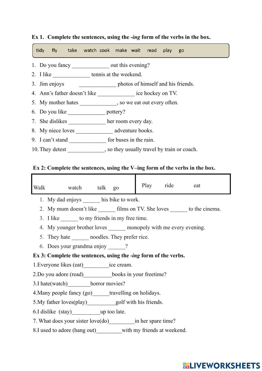 Hw unit 1: động từ chỉ sự thích