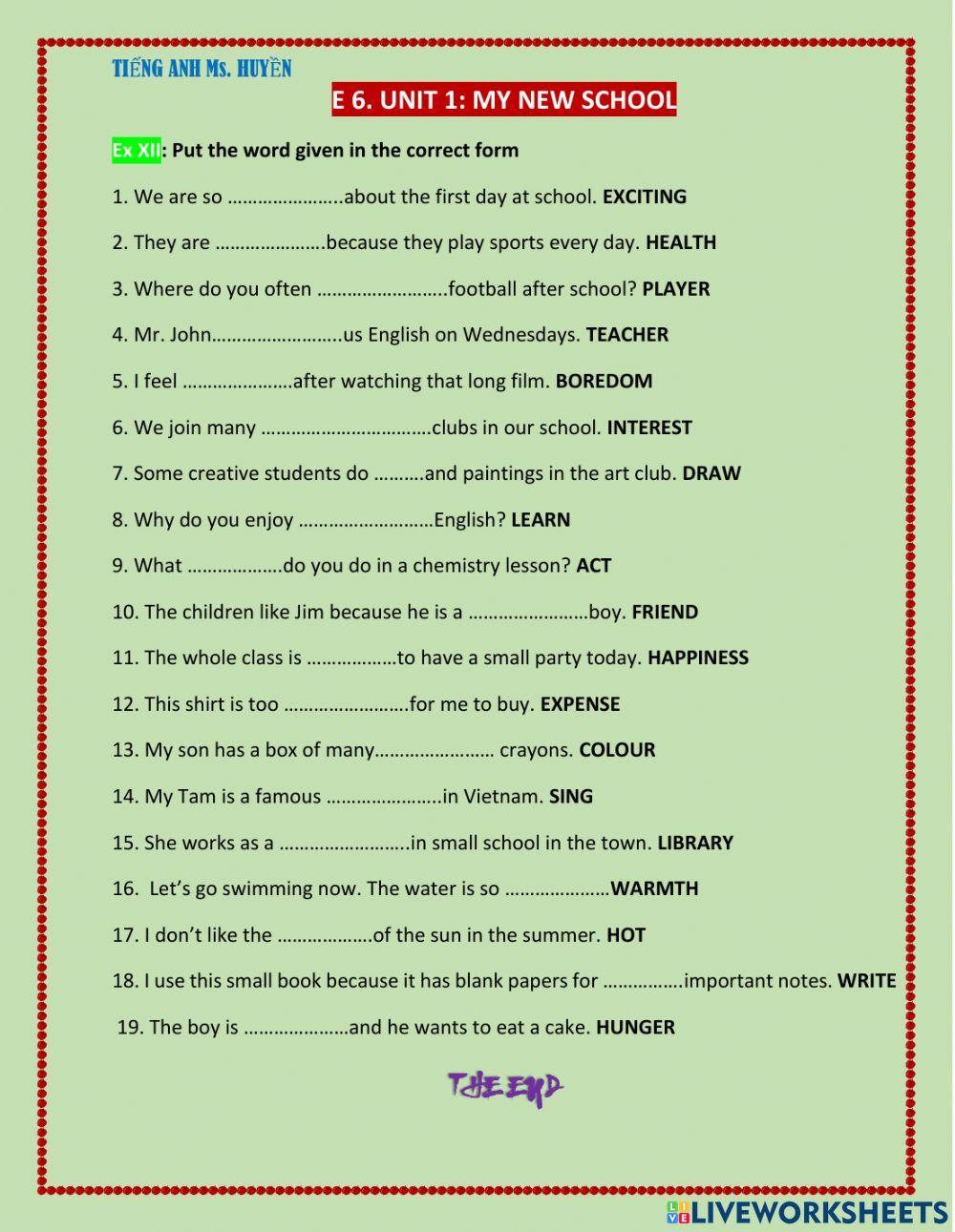 E6. unit 1, word form