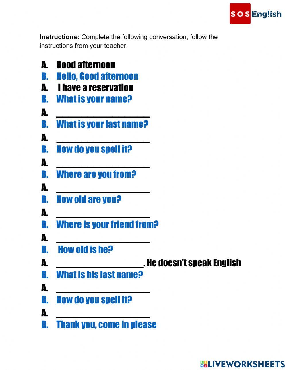 Conversation Online Exercise For Live Worksheets Conversation Online Exercise For Live Worksheets