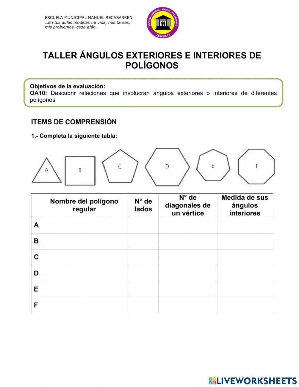 Ángulos interiores y exteriores de polígonos